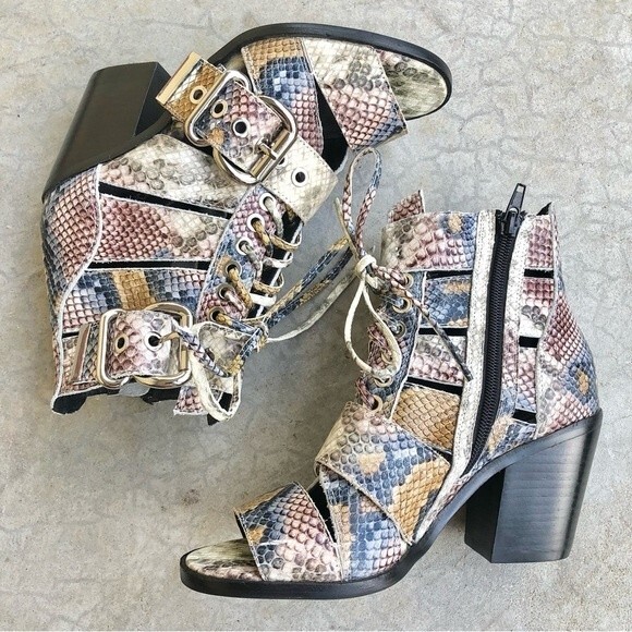 Jeffrey Campbell Snakeskin Leather Ankle Boots Booties Shooties Pastels Chunky 6 - Picture 2 of 7